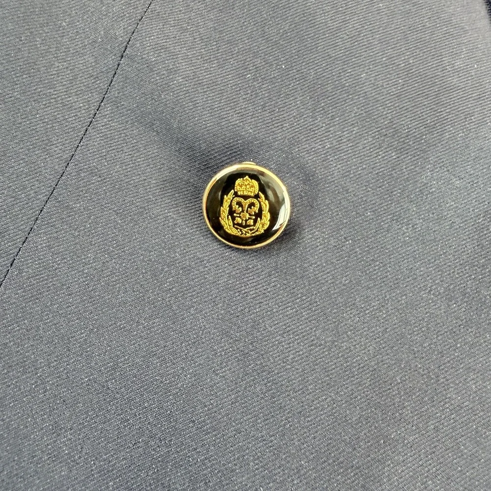 Oxxford Clothes Glasgow Double Breasted Crest Enamel Button Blazer Navy Men 44R